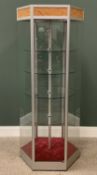 MODERN HEXAGONAL SHOP DISPLAY CABINET having circular rotating shelf interior of four tiers,