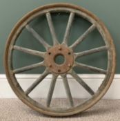VINTAGE SPOKED WHEEL, having wooden spokes and outer on a cast iron rim and central boss, 64cms