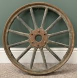 VINTAGE SPOKED WHEEL, having wooden spokes and outer on a cast iron rim and central boss, 64cms