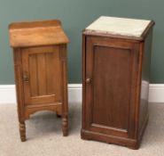 VINTAGE POT CUPBOARDS (2) including a mahogany marble topped example with single door and interior
