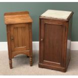 VINTAGE POT CUPBOARDS (2) including a mahogany marble topped example with single door and interior