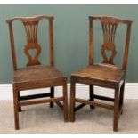 ANTIQUE OAK FARMHOUSE CHAIRS, a pair, having open heart carved central splats and solid seats with