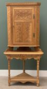 QUALITY REPRODUCTION CARVED OAK CORNER CABINET on stand, profusely carved with various details to