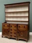 CIRCA 1850 ANGLESEY FARMHOUSE BREAKFRONT DRESSER, oak and mahogany with diamond and dot inlaid