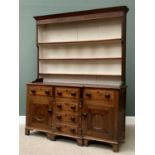 CIRCA 1850 ANGLESEY FARMHOUSE BREAKFRONT DRESSER, oak and mahogany with diamond and dot inlaid