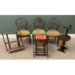 VINTAGE FURNITURE PARCEL (7) to include three Victorian mahogany balloon back chairs with carved