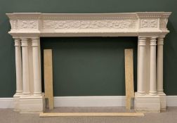 CARVED & PAINTED WOOD CLASSICALLY STYLED MANTELPIECE/FIRE SURROUND with foliate and bird decorated