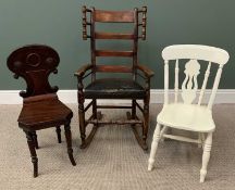 VINTAGE AMERICAN ROCKER ARMCHAIR, 105cms H, 60cms W, 43cms D and two further chairs including a