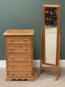 REPRODUCTION PINE BEDROOM ITEMS (2) to include a chest of five drawers on a plinth base, 93cms H,