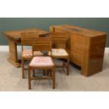 F H MARSHALL "TALENT" LABEL ART DECO WALNUT DINING ROOM SUITE comprising draw leaf dining table,