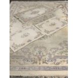 LARGE & SMALL CHINESE WASHED WOOLLEN RUGS (4), all cream ground with traditional floral detail,