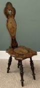 ANTIQUE SPINNER'S CHAIR having almost all over stencilled detail and applied Victorian scraps to the