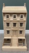 MODERN PLAIN WOOD GEORGIAN STYLE DOLL'S/MINIATURE COLLECTOR'S HOUSE, five section model to include a