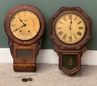 VINTAGE AMERICAN DROP DIAL WALL CLOCKS (2), both dials set with Roman numerals, 69cms H, 42cms W (