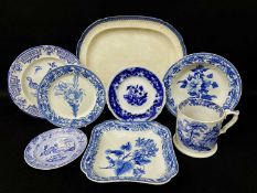 GROUP OF 19TH CENTURY WELSH TRANSFER POTTERY, including a Swansea 'Whampoa' oversized tankard, an '