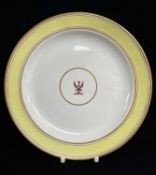 EARLY 19TH CENTURY SWANSEA PEARLWARE CRESTED PLATE, attributed to Thomas Pardoe and with centred