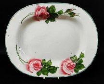 LLANELLY POTTERY TEA ROSE PLATTER having three painted open roses with green leaves within a solid