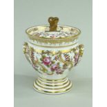 SWANSEA PORCELAIN CABARET SUCRIER, urn shaped on a circular pedestal foot, having twin handles (