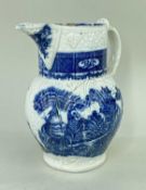 RARE SWANSEA CAMBRIAN POTTERY CABBAGE LEAF MOULDED JUG 1802-1811, in blue transfer 'Precarious