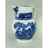 RARE SWANSEA CAMBRIAN POTTERY CABBAGE LEAF MOULDED JUG 1802-1811, in blue transfer 'Precarious