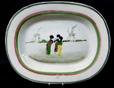 LLANELLY POTTERY DUTCH BOYS PLATTER the children in a landscape with two windmills beyond within