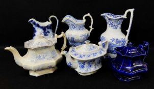 WELSH POTTERY GROUP OF JUGS & TEAPOTS, including Baker, Bevans and Irwin transfer moulded jug, 24cms