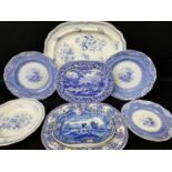 GROUP OF 19TH CENTURY WELSH POTTERY TRANSFER PLATTERS & PLATES, including Baker, Bevans & Irwin '