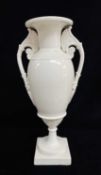 SWANSEA PORCELAIN VASE white glazed Blanc de Chine style, pedestal form, ovoid body, elaborate lotus