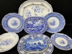 GROUP OF 19TH CENTURY WELSH POTTERY TRANSFER PLATTERS & PLATES, including Baker, Bevans & Irwin '