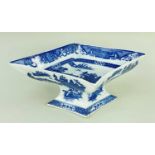 SWANSEA CAMBRIAN DIAMOND RARE SHAPED COMPORT, in the blue and white 'Longbridge' pattern, 12cms