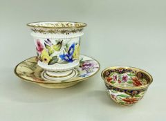 SWANSEA PORCELAIN CABARET CUP & STAND, body finely decorated in a range of flowers, applied