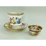 SWANSEA PORCELAIN CABARET CUP & STAND, body finely decorated in a range of flowers, applied