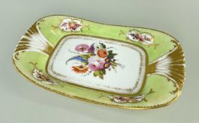 NANTGARW PORCELAIN RECTANGULAR DISH, having moulded fan terminals, the border decorated in apple