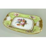 NANTGARW PORCELAIN RECTANGULAR DISH, having moulded fan terminals, the border decorated in apple