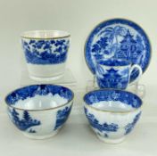 GROUP OF SWANSEA CAMBRIAN POTTERY WITH BLUE & WHITE TRANSFERS comprising tea-cup and saucer in '