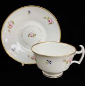 SWANSEA PORCELAIN TEACUP & SAUCER locally decorated with formal arrangement of open pink roses and