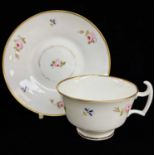 SWANSEA PORCELAIN TEACUP & SAUCER locally decorated with formal arrangement of open pink roses and