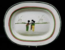 LLANELLY POTTERY DUTCH BOYS PLATTER the children in a landscape with two windmills beyond, within