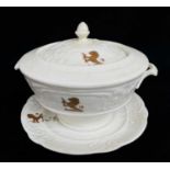 NANTGARW PORCELAIN SAUCE TUREEN c.1818-1820, with stand and cover, circular based, typically moulded