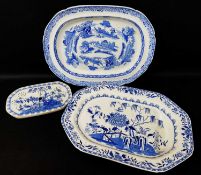 TWO LARGE WELSH POTTERY PLATTERS & A MEAT STRAINER, comprising Swansea 'Elephant Rock' turkey