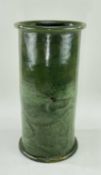 EWENNY POTTERY MOTTLED GREEN GLAZE CYLINDRICAL UMBRELLA STAND, with rounded lip and foot, the base