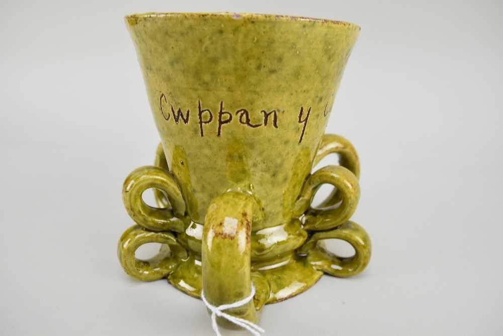 EWENNY POTTERY TYG in green glaze, and having three double loop handles and three single loop - Image 6 of 14
