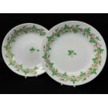 PAIR OF SWANSEA PORCELAIN PLATES, decorated with circling in gold and with green enamelled grapes