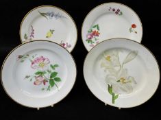 PAIR OF SWANSEA PORCELAIN PLATES & PAIR OF SIMILAR UNKNOWN, comprises first pair with scattered