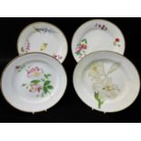 PAIR OF SWANSEA PORCELAIN PLATES & PAIR OF SIMILAR UNKNOWN, comprises first pair with scattered
