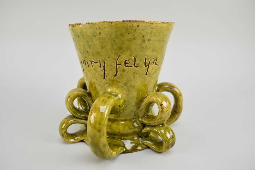 EWENNY POTTERY TYG in green glaze, and having three double loop handles and three single loop - Image 5 of 14