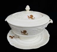 NANTGARW PORCELAIN SAUCE TUREEN c.1818-1820, with stand and cover, circular based, typically moulded