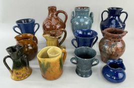 GROUP OF EWENNY POTTERY WITH MOSTLY WELSH INSCRIPTIONS including 1931 puzzle-jug, tyg signed Jones