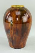 LARGE EWENNY BALUSTER VASE having a narrow neck and with a burnt amber glaze, inscribed Ewenny