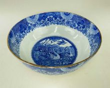 SWANSEA CAMBRIAN POTTERY PUNCH BOWL interior with 'Swans' transfer and with complex chinoiserie